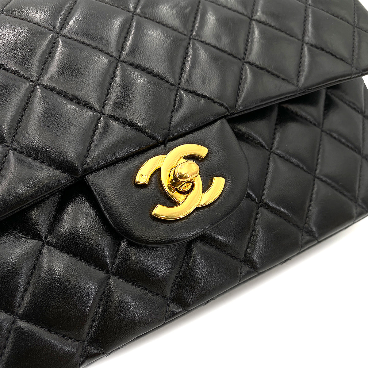 CHANEL VINTAGE CLASSIC FLAP MEDIUM CHAIN SHOULDER BAG BLACK LAMB SKIN 90245640