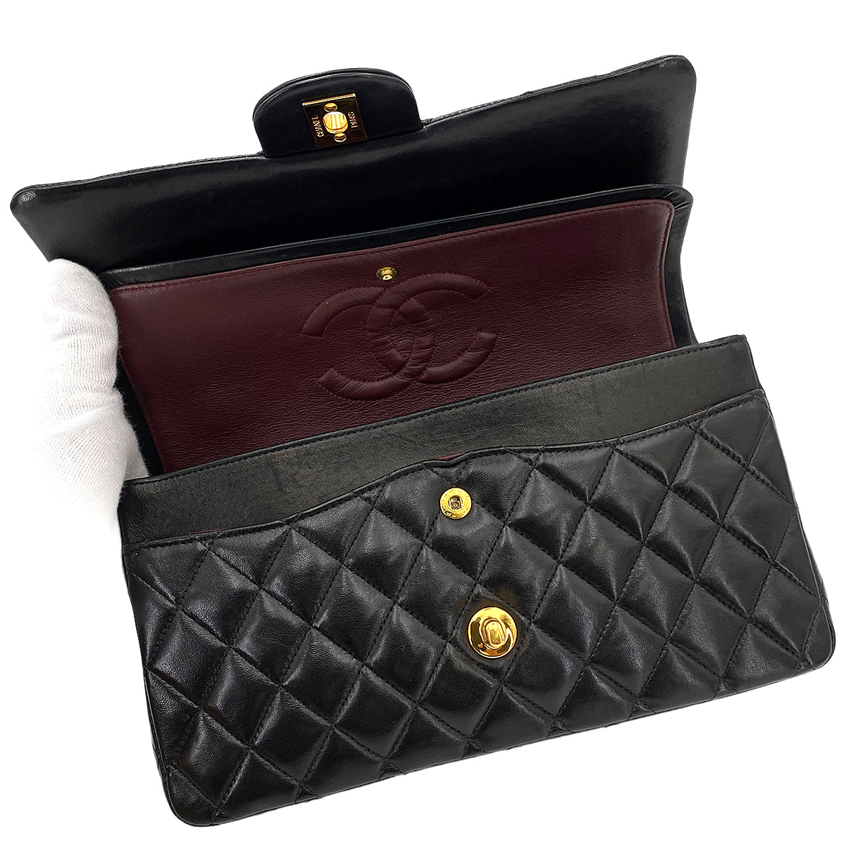 CHANEL VINTAGE CLASSIC FLAP MEDIUM CHAIN SHOULDER BAG BLACK LAMB SKIN 90245640