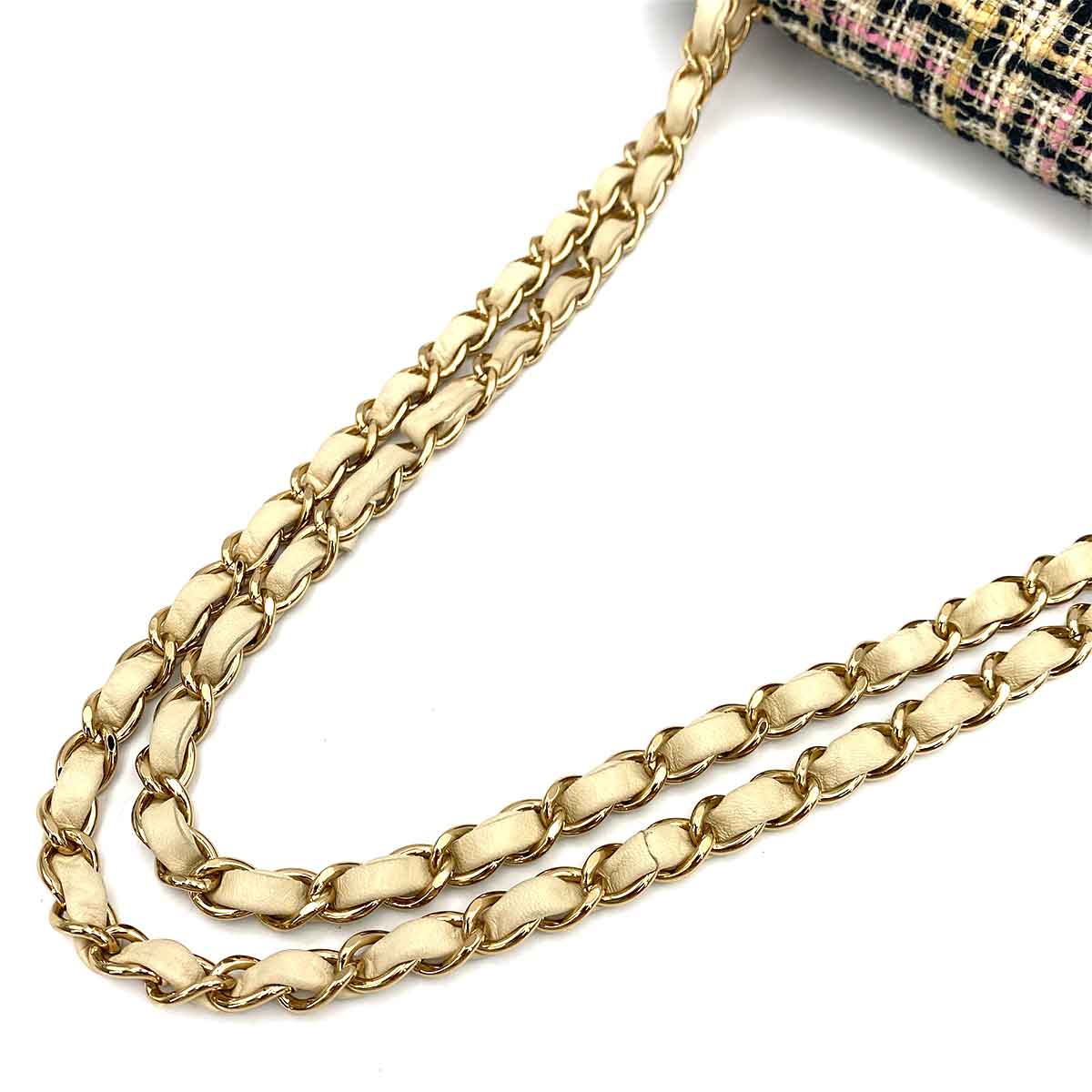 CHANEL VINTAGE CLASSIC FLAP MEDIUM CHAIN SHOULDER BAG BLACK WHITE TWEED 90245645