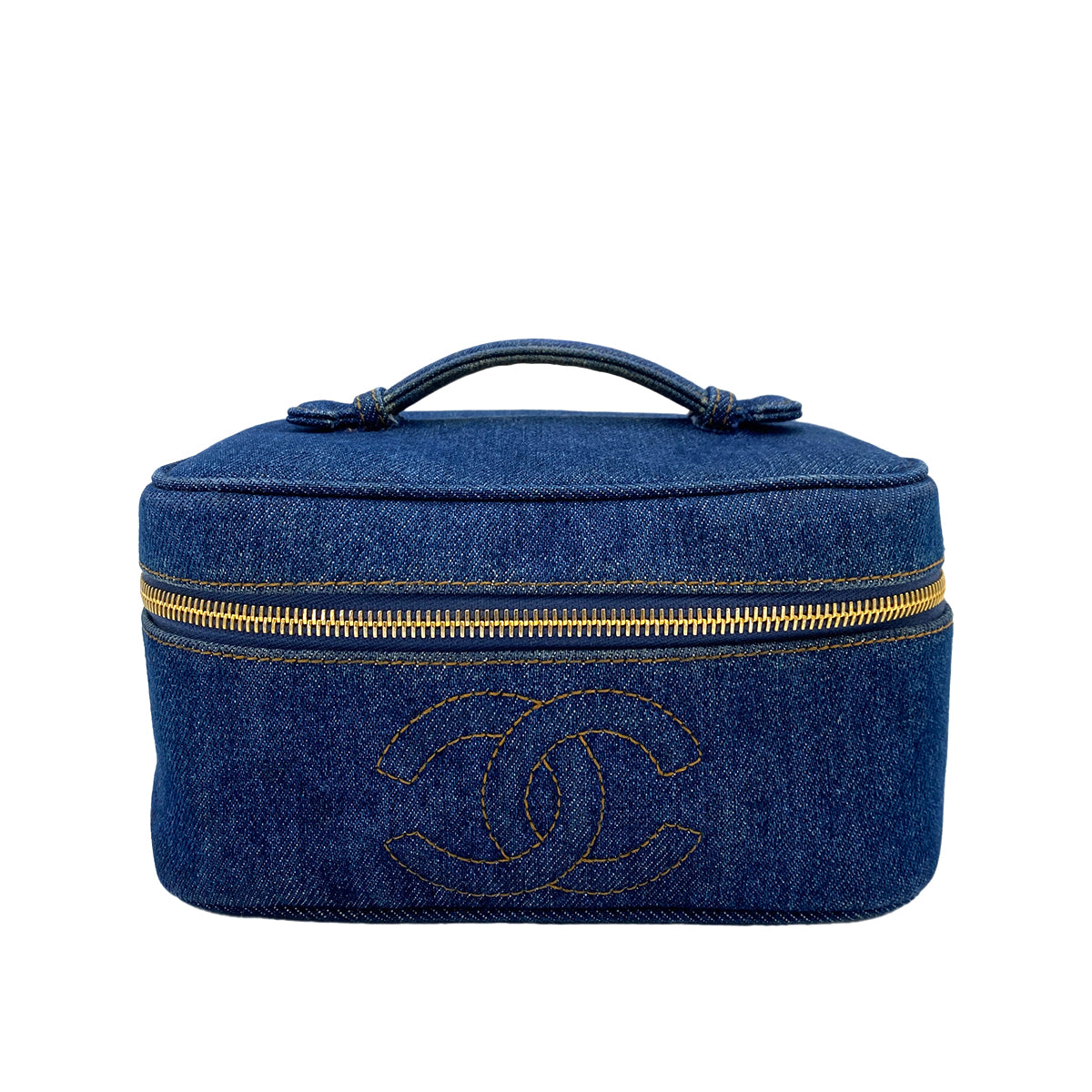 CHANEL VINTAGE VANITY HAND BAG BLUE DENIM 90245646