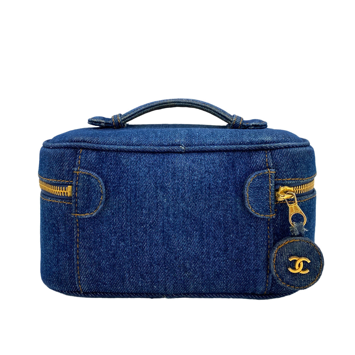 CHANEL VINTAGE VANITY HAND BAG BLUE DENIM 90245646