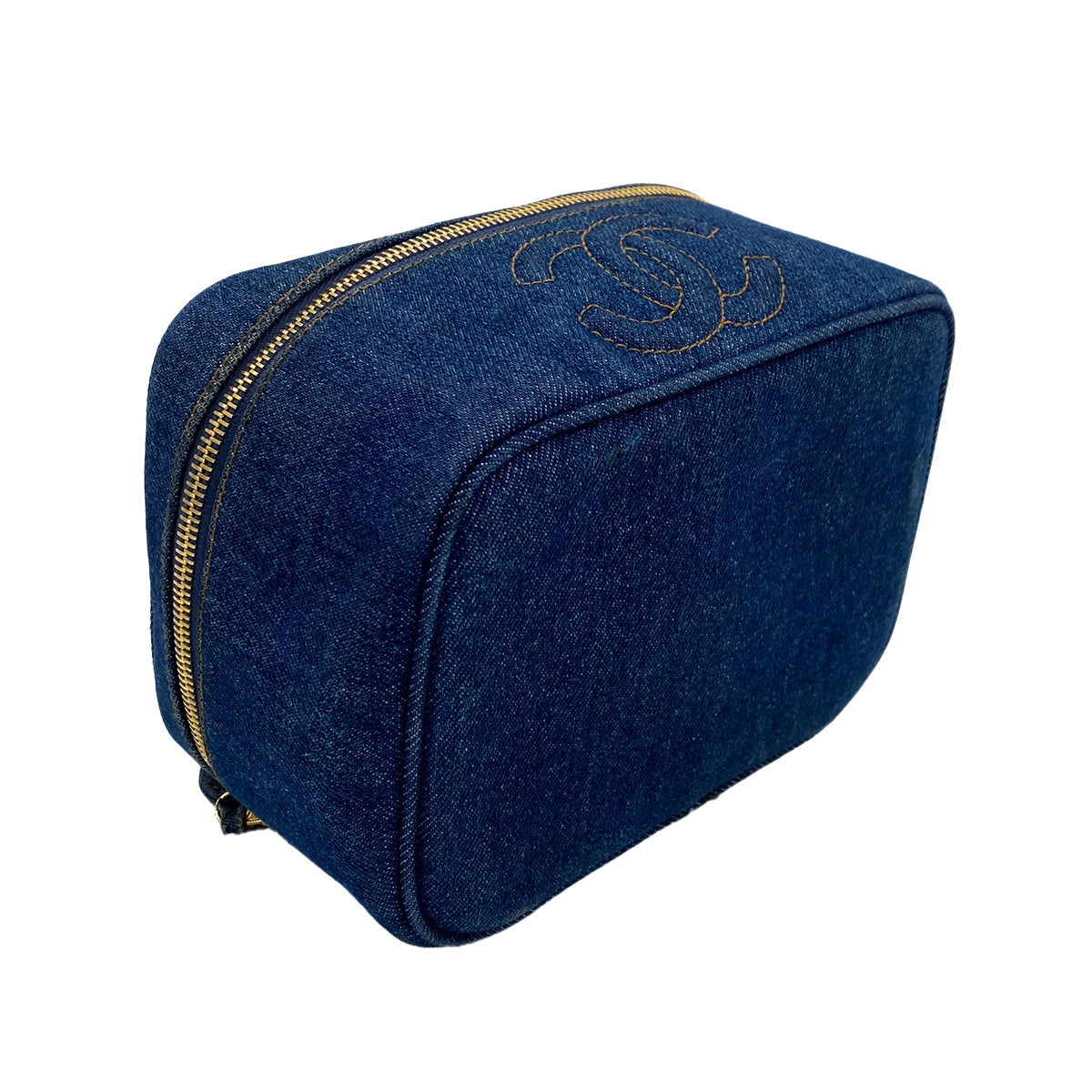 CHANEL VINTAGE VANITY HAND BAG BLUE DENIM 90245646