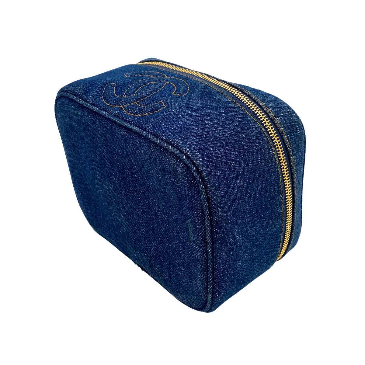 CHANEL VINTAGE VANITY HAND BAG BLUE DENIM 90245646