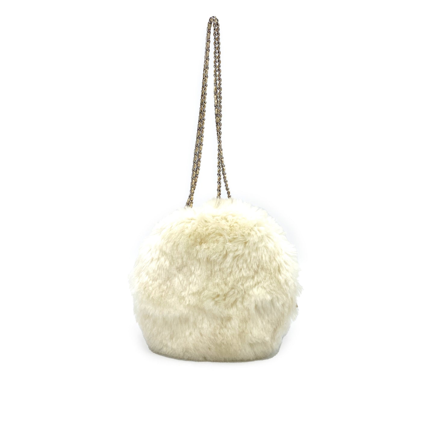 CHANEL VINTAGE ROUND CHAIN SHOULDER BAG WHITE FUR 90245651