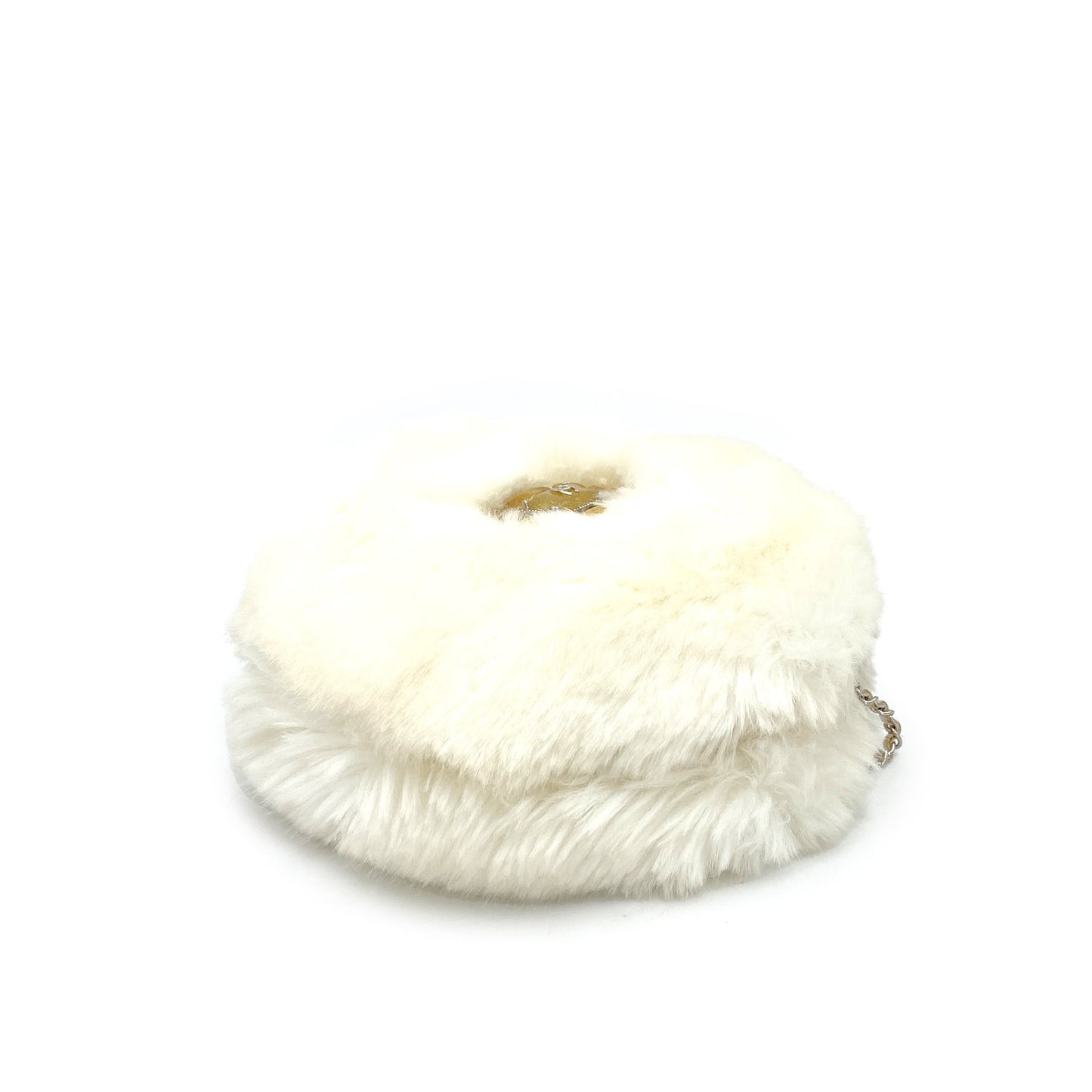 CHANEL VINTAGE ROUND CHAIN SHOULDER BAG WHITE FUR 90245651