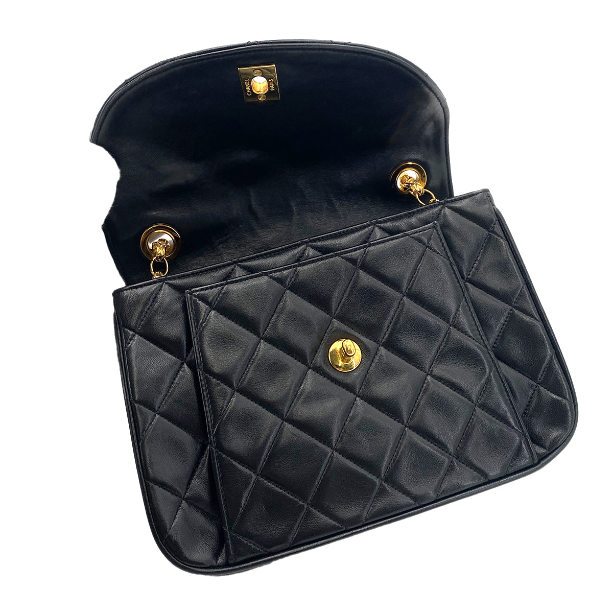 CHANEL VINTAGE BIJOU CHAIN SHOULDER BAG BLACK LAMB SKIN 90245658