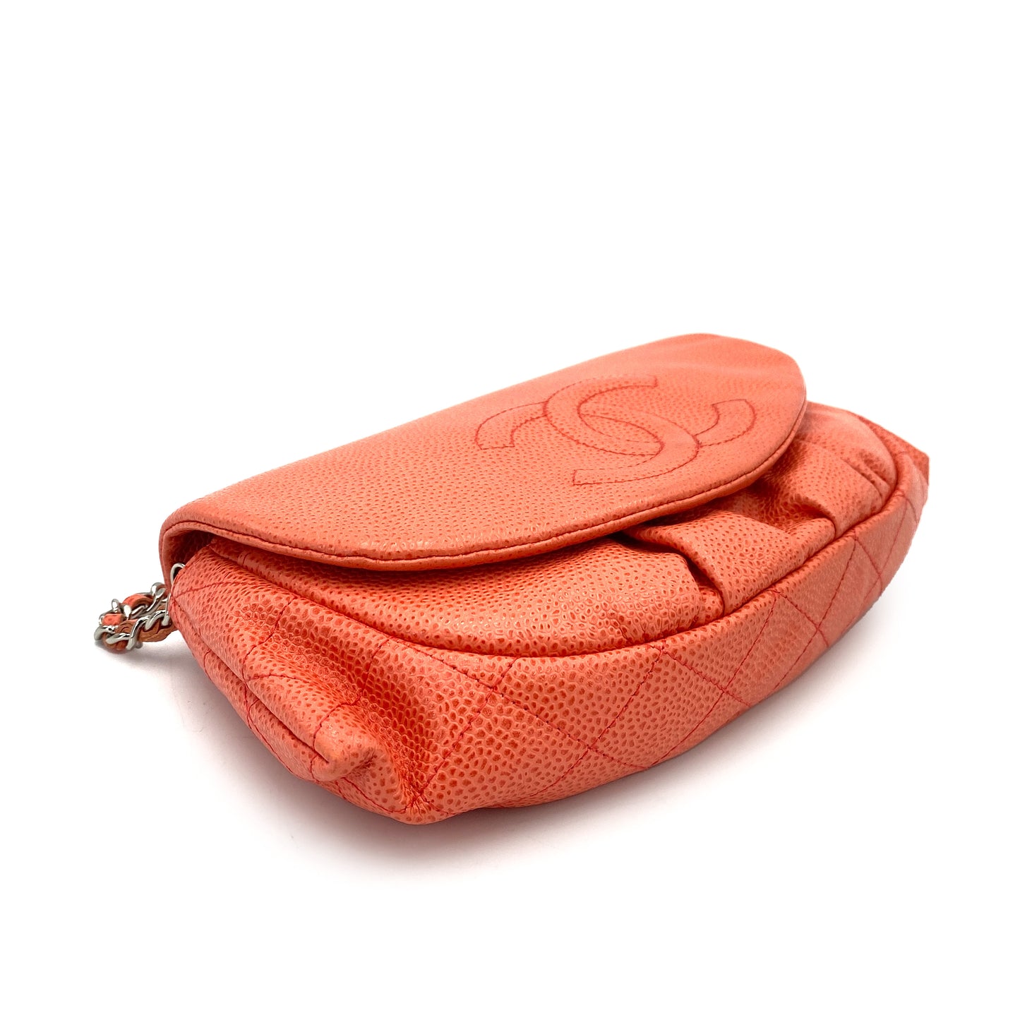 CHANEL VINTAGE CHAIN SHOULDER WALLET SALMON PINK CAVIAR SKIN 90245659