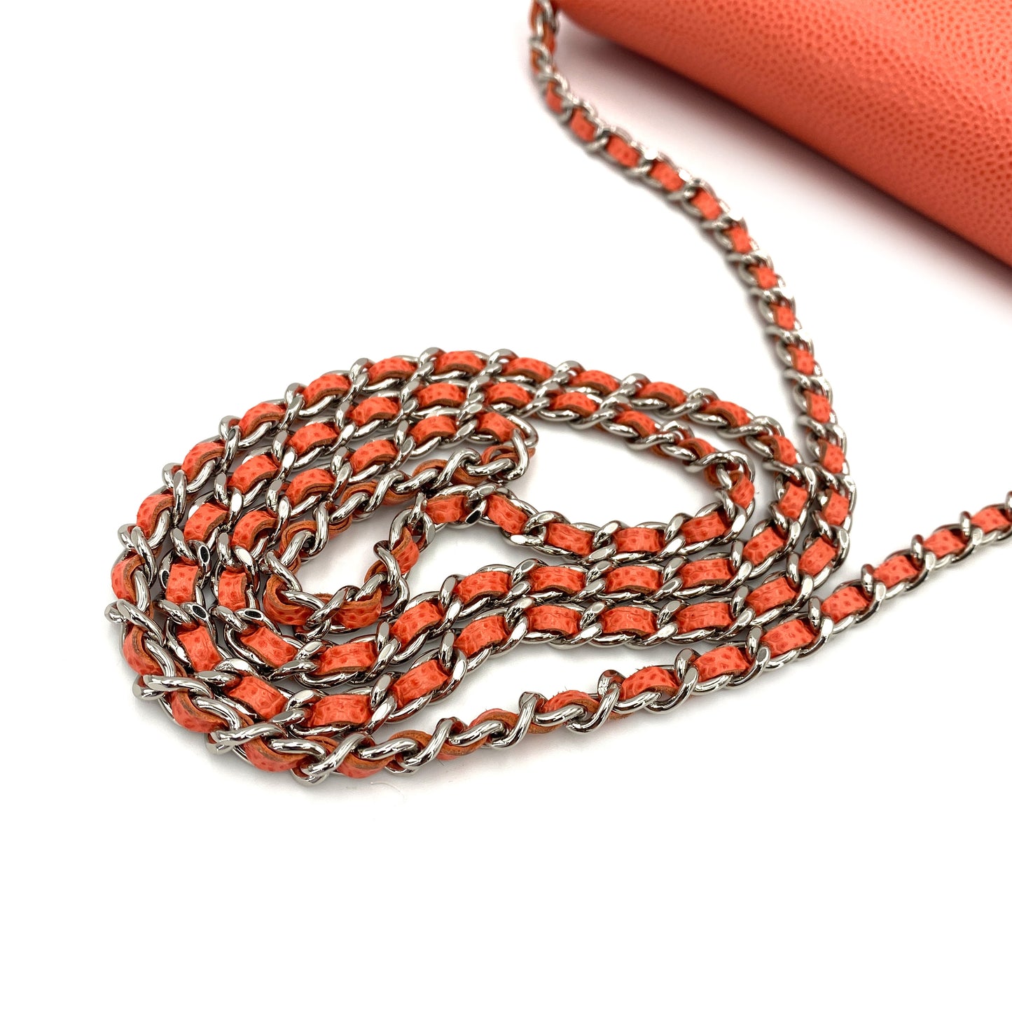 CHANEL VINTAGE CHAIN SHOULDER WALLET SALMON PINK CAVIAR SKIN 90245659