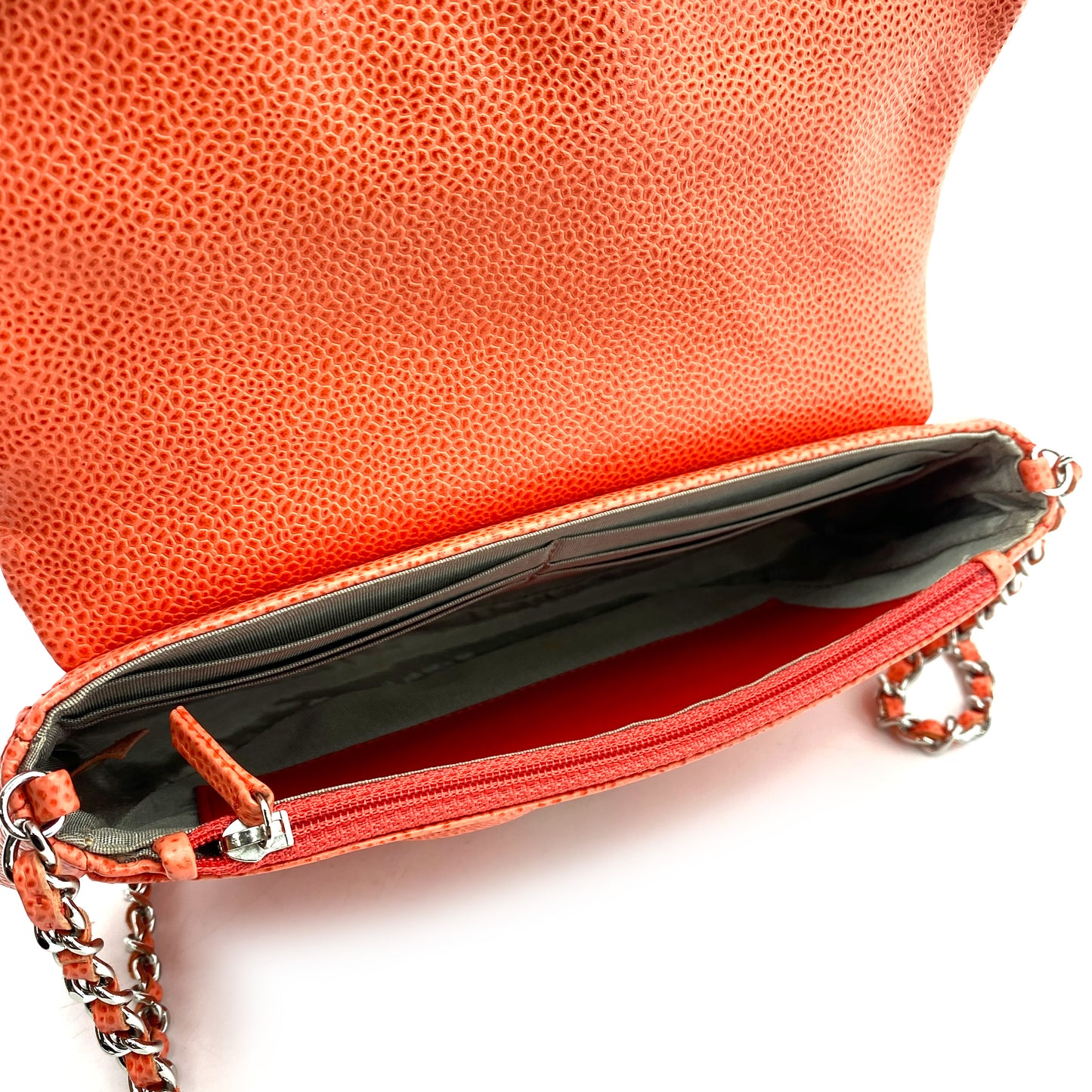 CHANEL VINTAGE CHAIN SHOULDER WALLET SALMON PINK CAVIAR SKIN 90245659