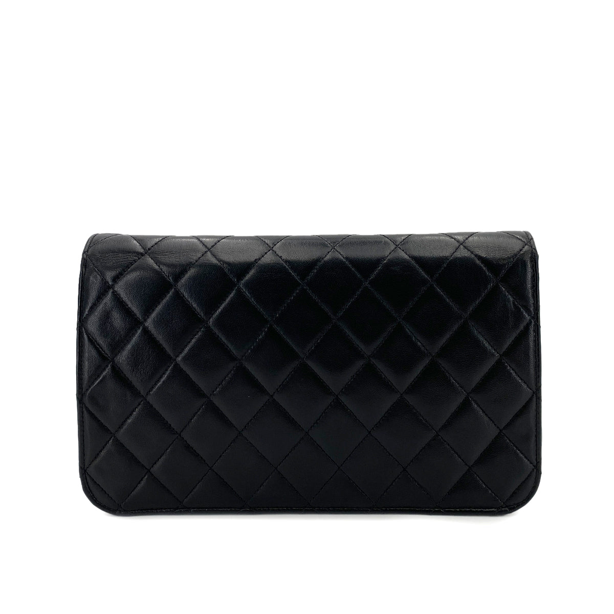 CHANEL VINTAGE FULL FLAP PUSH LOCK CHAIN SHOULDER BAG BLACK LAMB SKIN 90245665