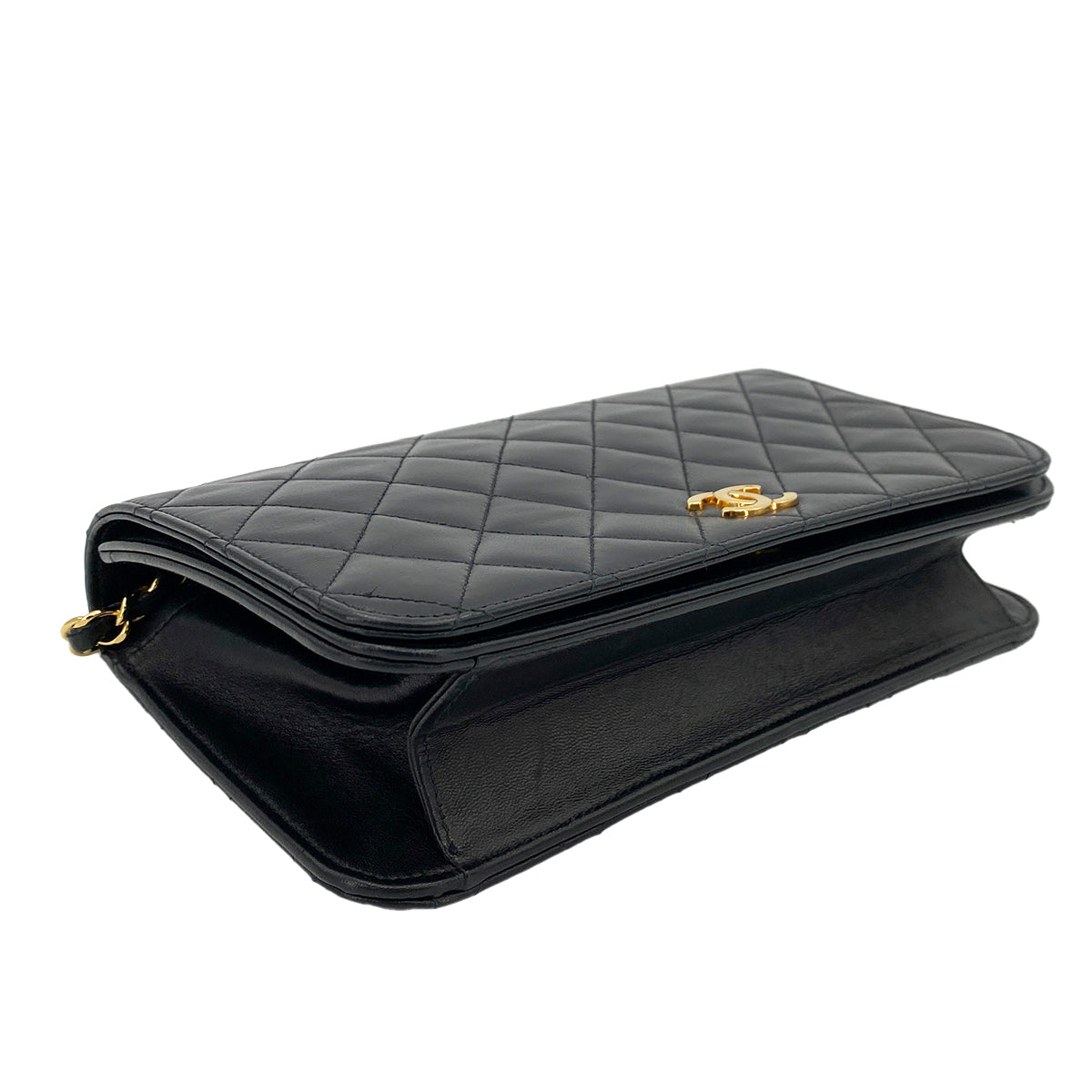 CHANEL VINTAGE FULL FLAP PUSH LOCK CHAIN SHOULDER BAG BLACK LAMB SKIN 90245665