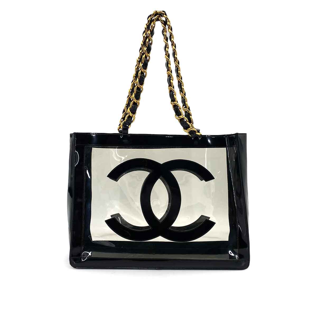 CHANEL VINTAGE COCO CLEAR CHAIN SHOULDER BAG BLACK VINYL 90245666