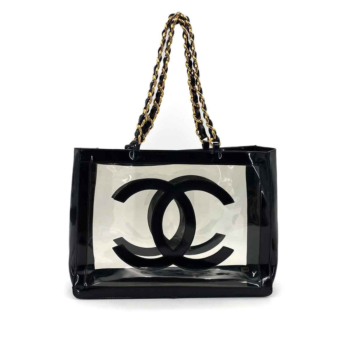 CHANEL VINTAGE COCO CLEAR CHAIN SHOULDER BAG BLACK VINYL 90245666