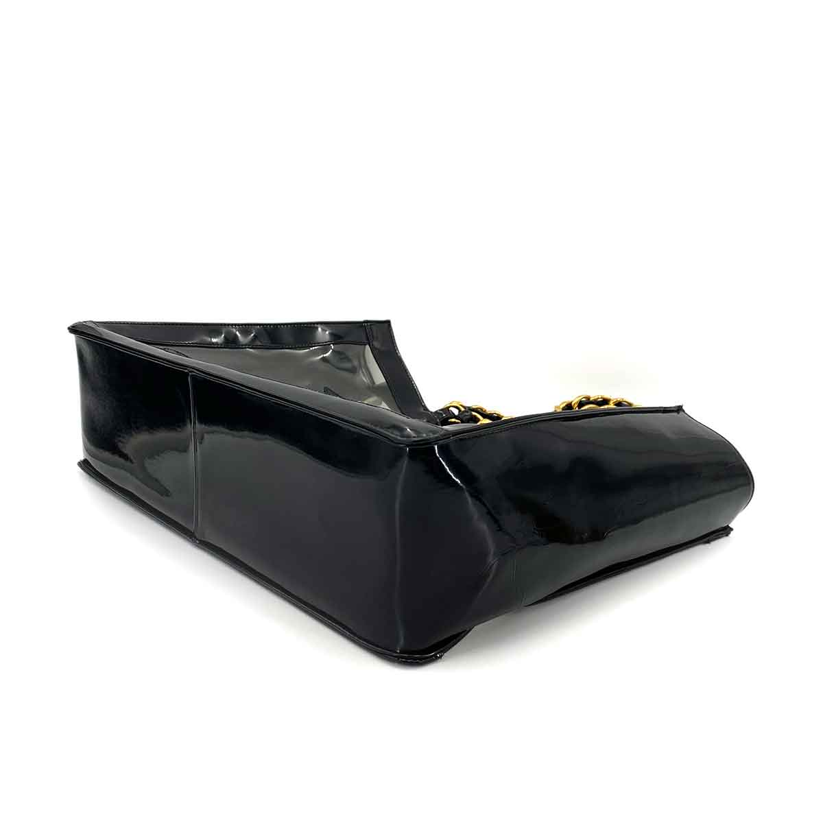 CHANEL VINTAGE COCO CLEAR CHAIN SHOULDER BAG BLACK VINYL 90245666