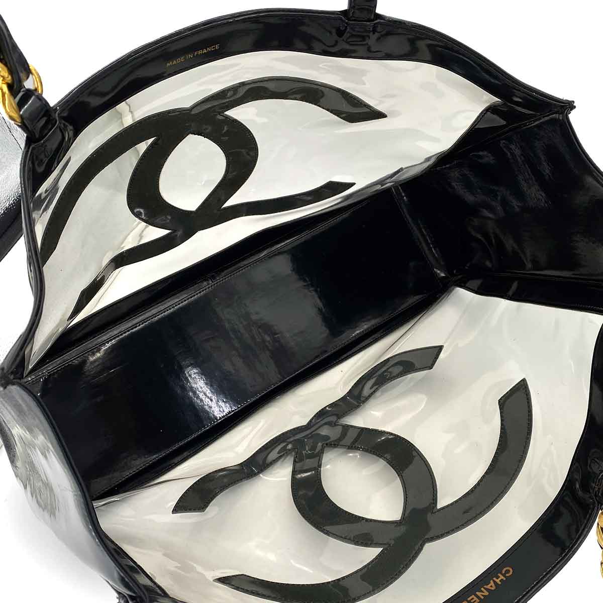 CHANEL VINTAGE COCO CLEAR CHAIN SHOULDER BAG BLACK VINYL 90245666