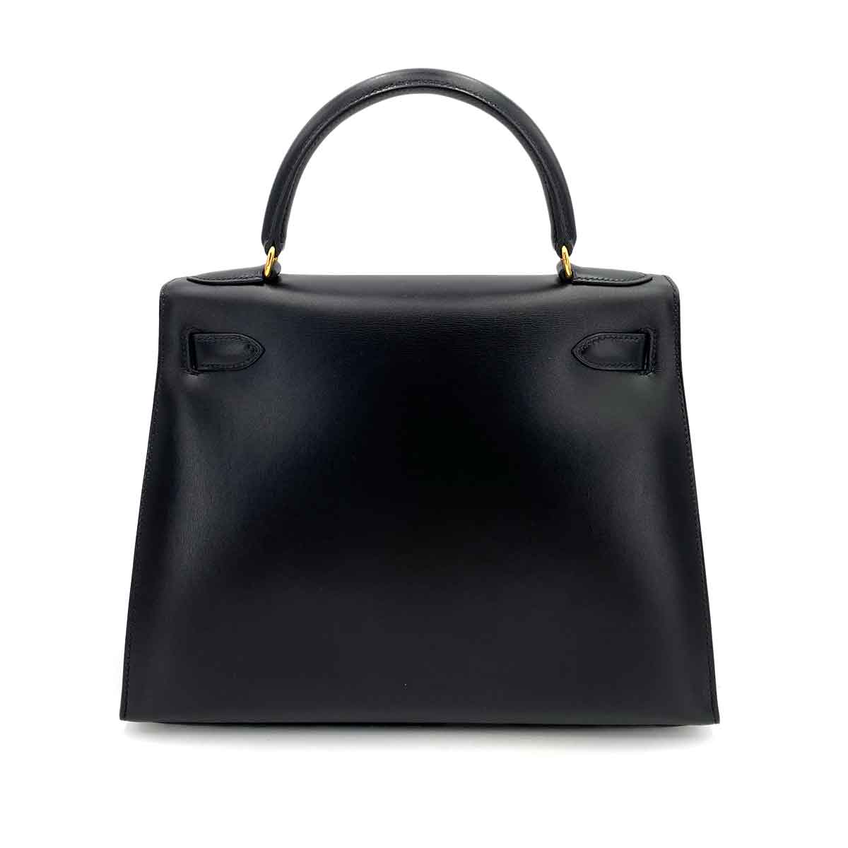 HERMES KELLY 28 SELLIER BLACK BOXCALF HAND SHOULDER BAG 〇A 90245668