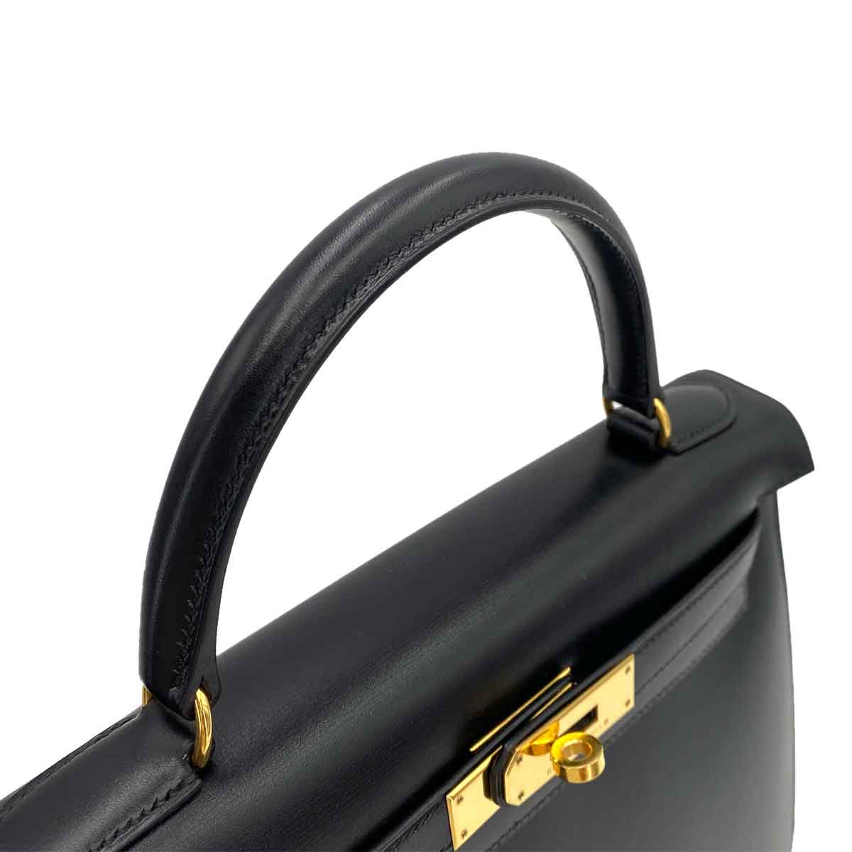 HERMES KELLY 28 SELLIER BLACK BOXCALF HAND SHOULDER BAG 〇A 90245668
