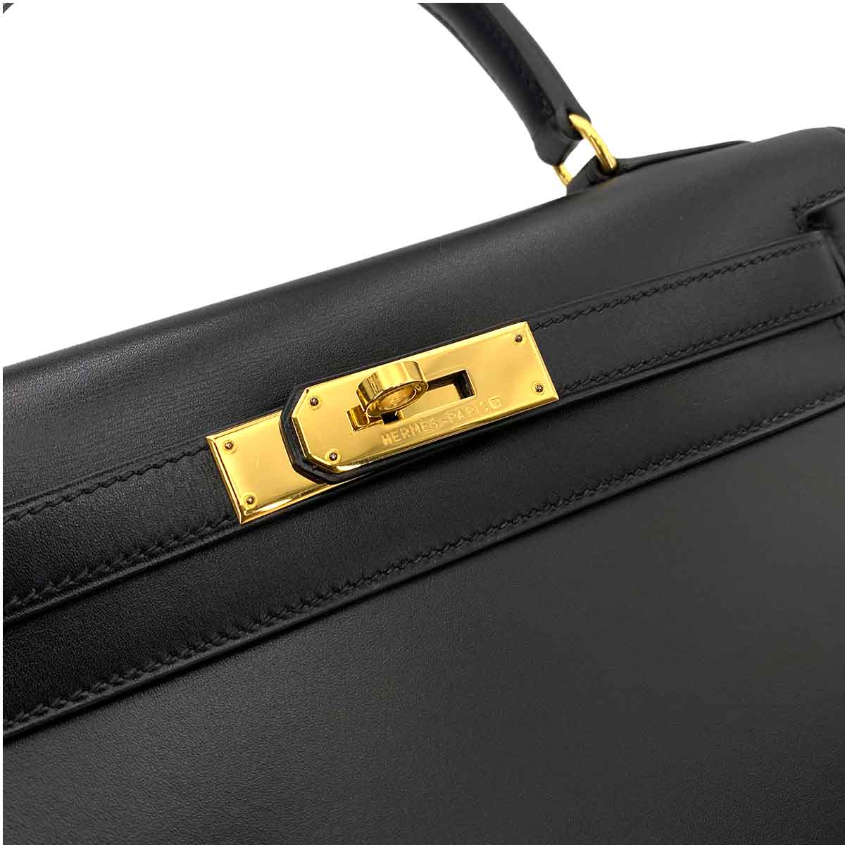 HERMES KELLY 28 SELLIER BLACK BOXCALF HAND SHOULDER BAG 〇A 90245668