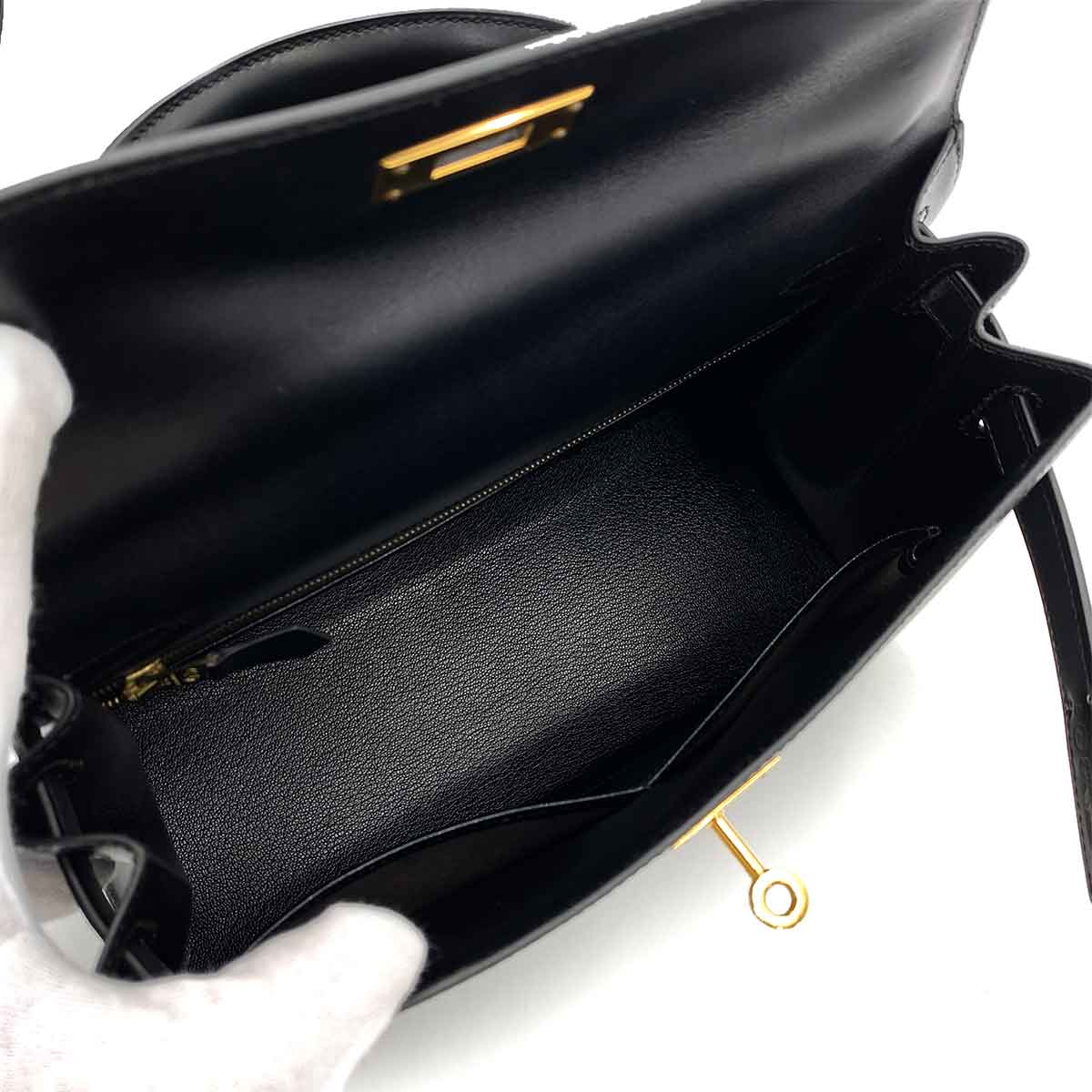 HERMES KELLY 28 SELLIER BLACK BOXCALF HAND SHOULDER BAG 〇A 90245668