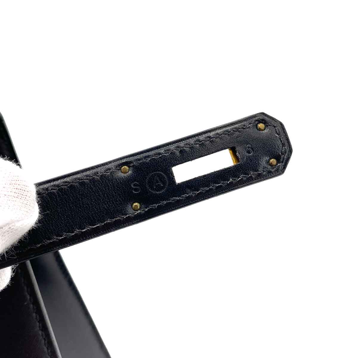 HERMES KELLY 28 SELLIER BLACK BOXCALF HAND SHOULDER BAG 〇A 90245668