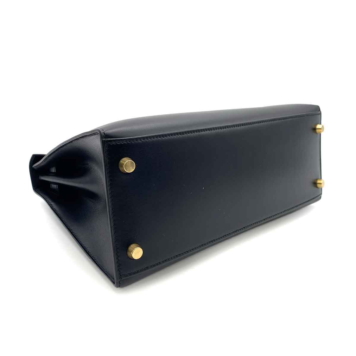 HERMES KELLY 28 SELLIER BLACK BOXCALF HAND SHOULDER BAG 〇A 90245668