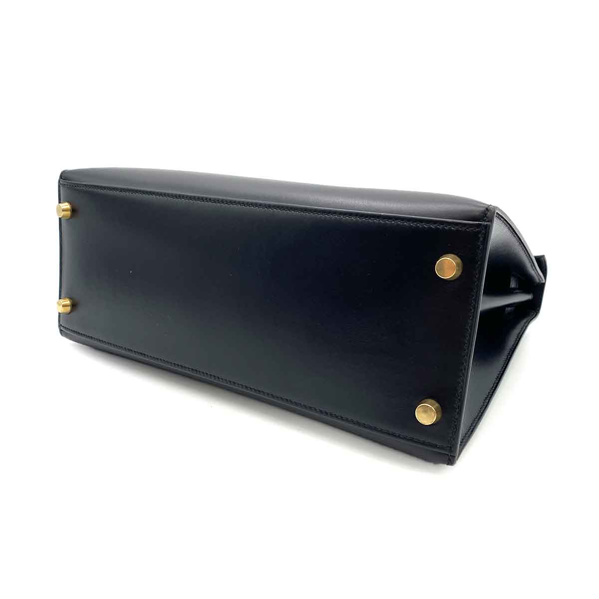 HERMES KELLY 28 SELLIER BLACK BOXCALF HAND SHOULDER BAG 〇A 90245668
