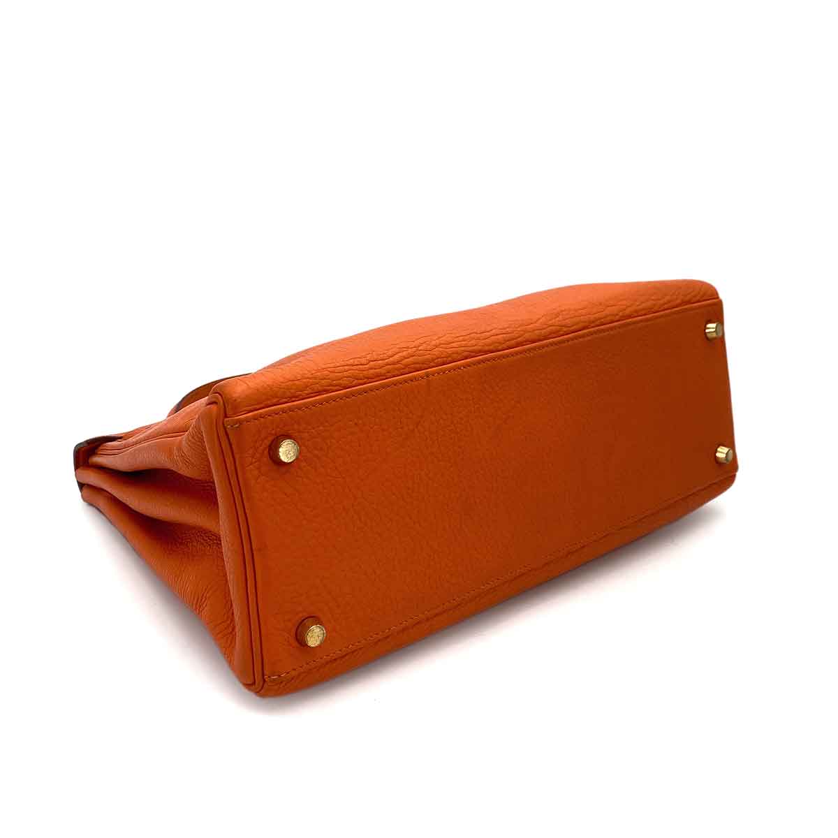HERMES KELLY 32 RETOURNE ORANGE TAURILLON HAND SHOULDER BAG □G 90245676