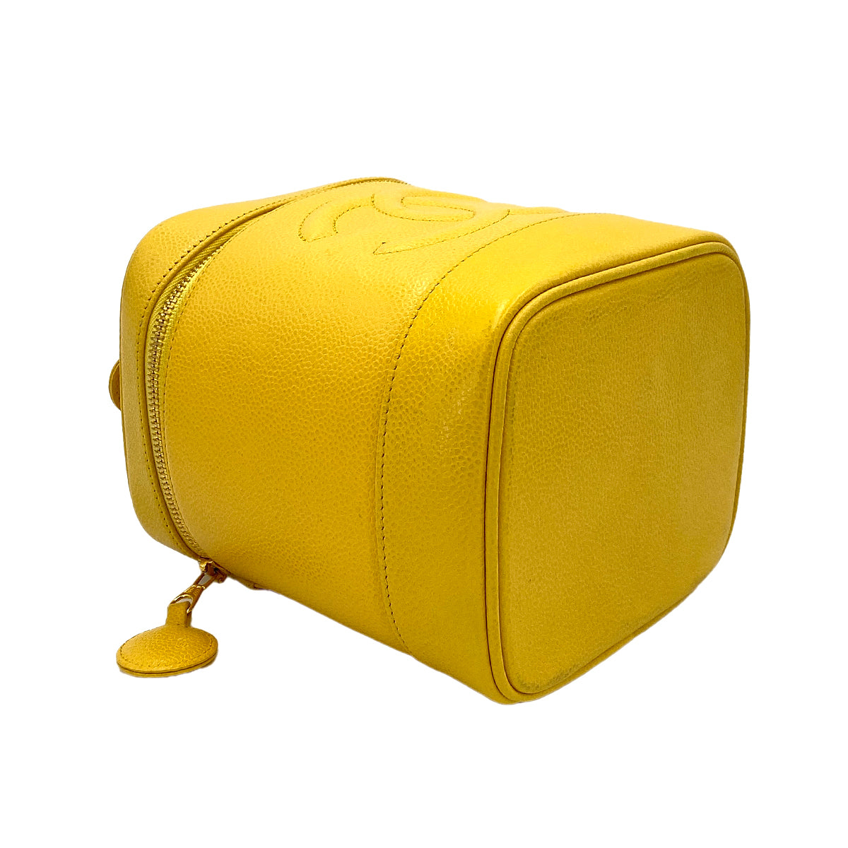 CHANEL VINTAGE VANITY HAND BAG YELLOW CAVIAR SKIN 90245785