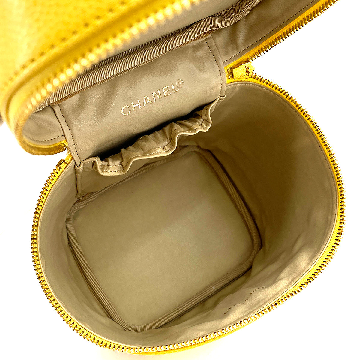 CHANEL VINTAGE VANITY HAND BAG YELLOW CAVIAR SKIN 90245785