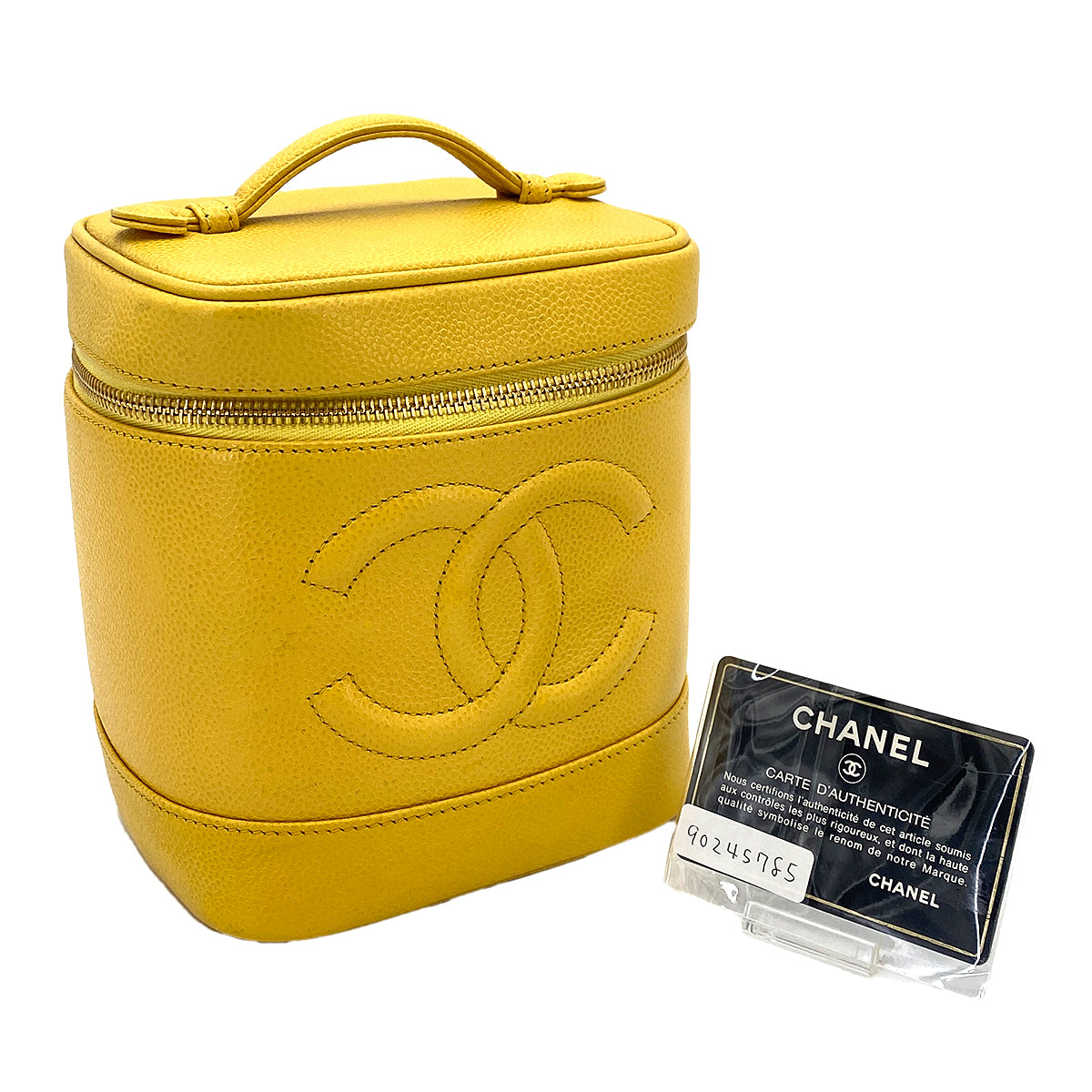 CHANEL VINTAGE VANITY HAND BAG YELLOW CAVIAR SKIN 90245785