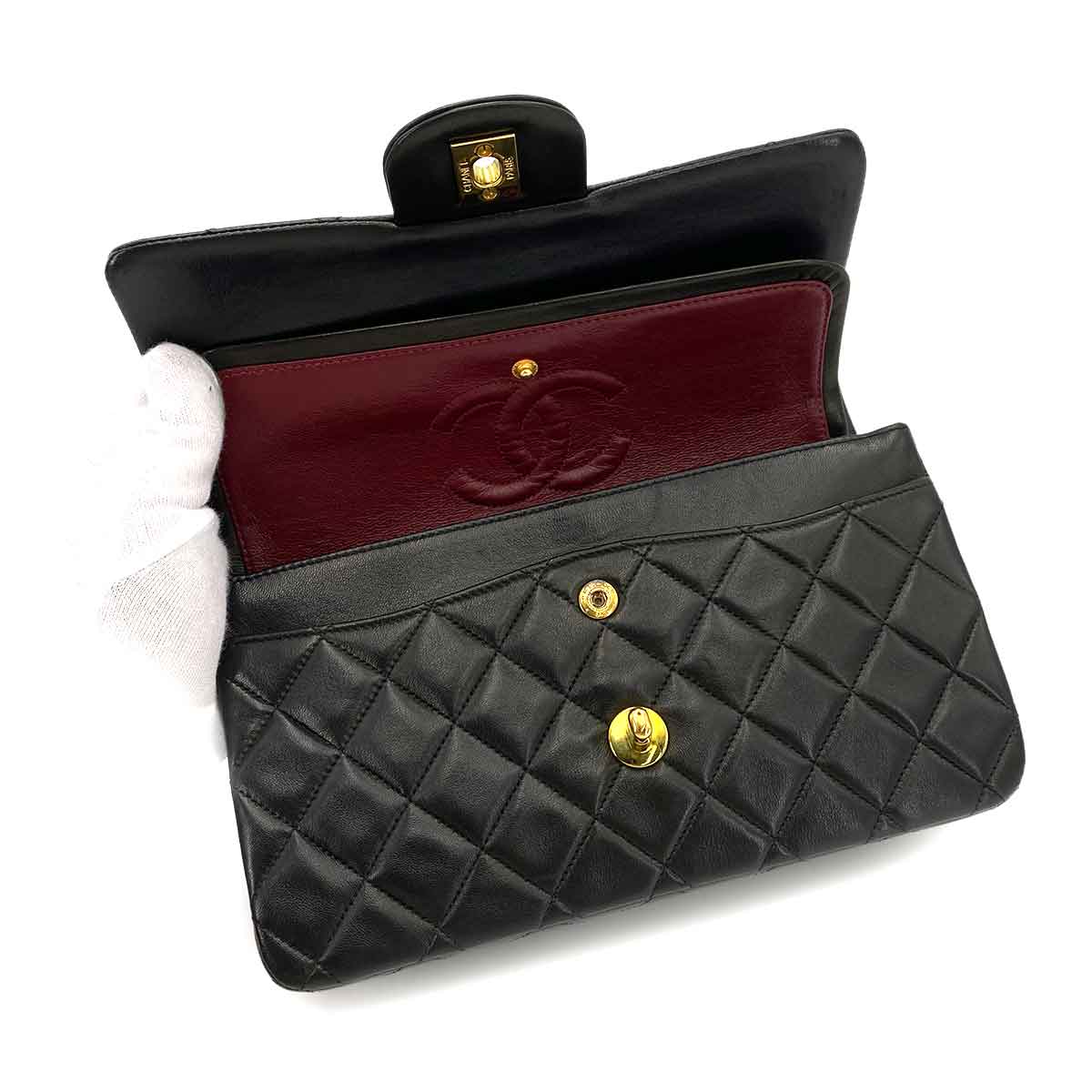 CHANEL VINTAGE CLASSIC FLAP SMALL CHAIN SHOULDER BAG BLACK LAMB SKIN 90245794