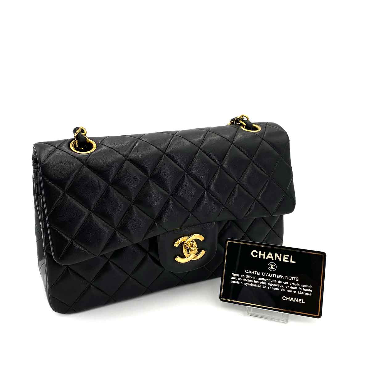 CHANEL VINTAGE CLASSIC FLAP SMALL CHAIN SHOULDER BAG BLACK LAMB SKIN 90245794