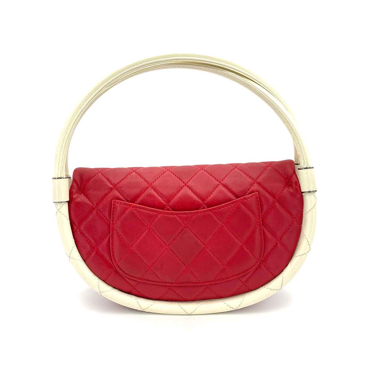 CHANEL HULA HOOP CROSS HAND BAG RED WHITE LAMB SKIN 90245797