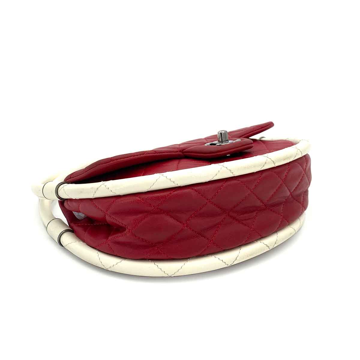 CHANEL HULA HOOP CROSS HAND BAG RED WHITE LAMB SKIN 90245797