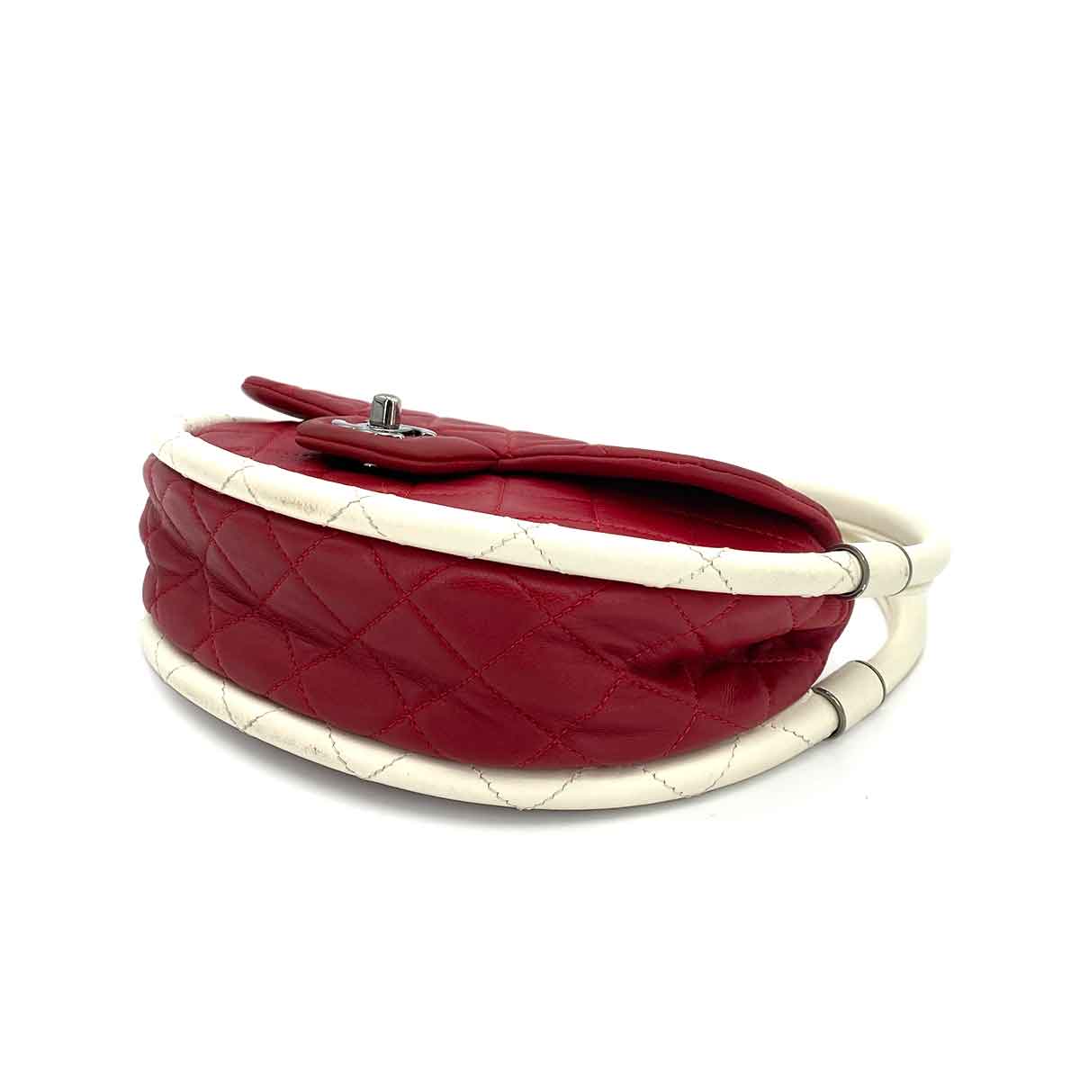 CHANEL HULA HOOP CROSS HAND BAG RED WHITE LAMB SKIN 90245797