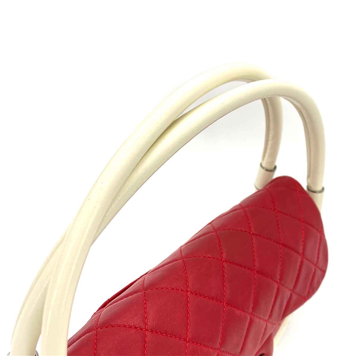CHANEL HULA HOOP CROSS HAND BAG RED WHITE LAMB SKIN 90245797