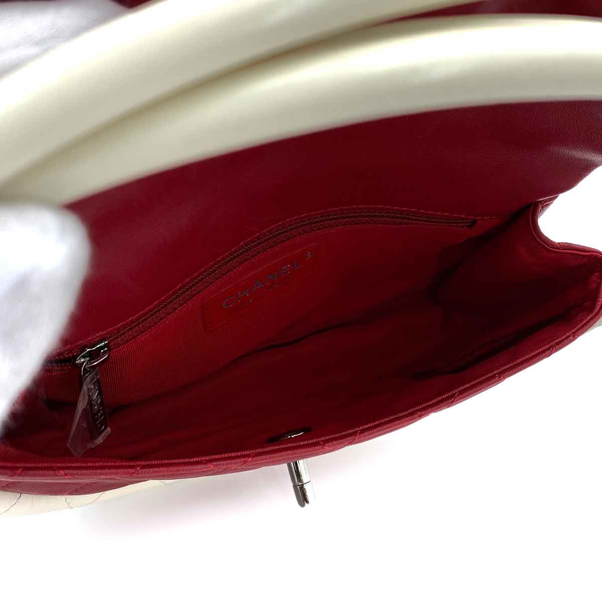 CHANEL HULA HOOP CROSS HAND BAG RED WHITE LAMB SKIN 90245797