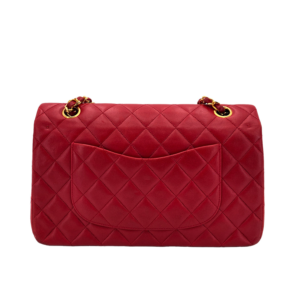 CHANEL VINTAGE CLASSIC FLAP MEDIUM CHAIN SHOULDER BAG RED LAMB SKIN 90245932