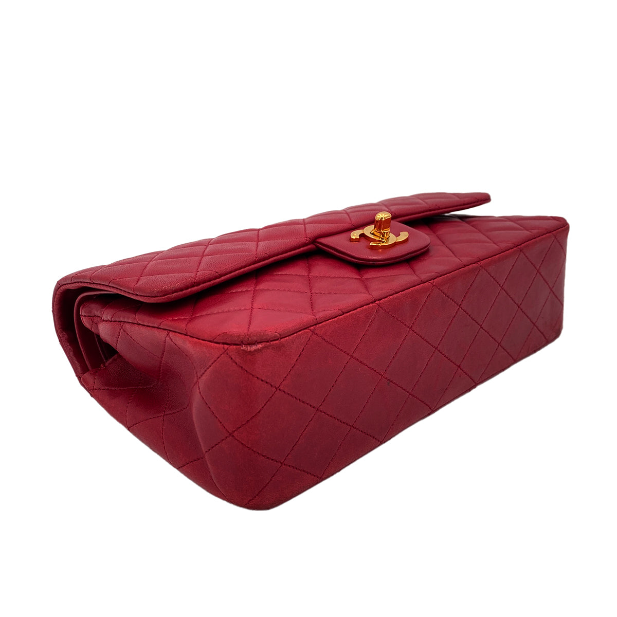 CHANEL VINTAGE CLASSIC FLAP MEDIUM CHAIN SHOULDER BAG RED LAMB SKIN 90245932