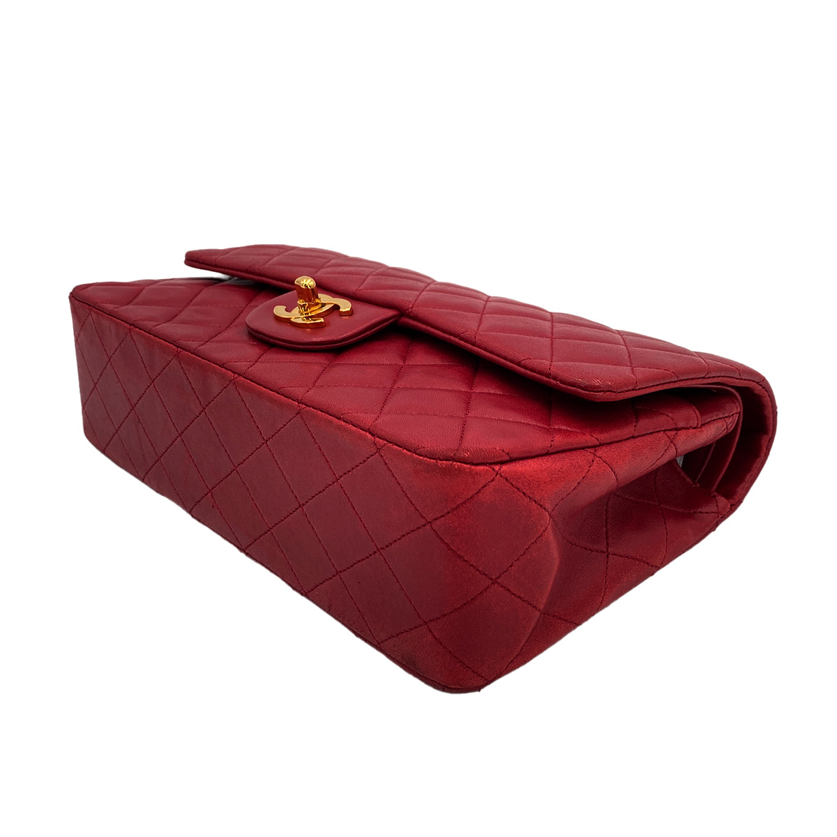 CHANEL VINTAGE CLASSIC FLAP MEDIUM CHAIN SHOULDER BAG RED LAMB SKIN 90245932