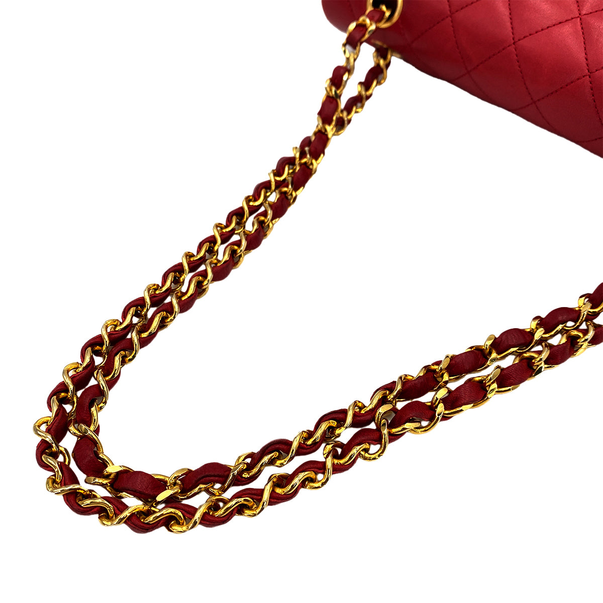 CHANEL VINTAGE CLASSIC FLAP MEDIUM CHAIN SHOULDER BAG RED LAMB SKIN 90245932