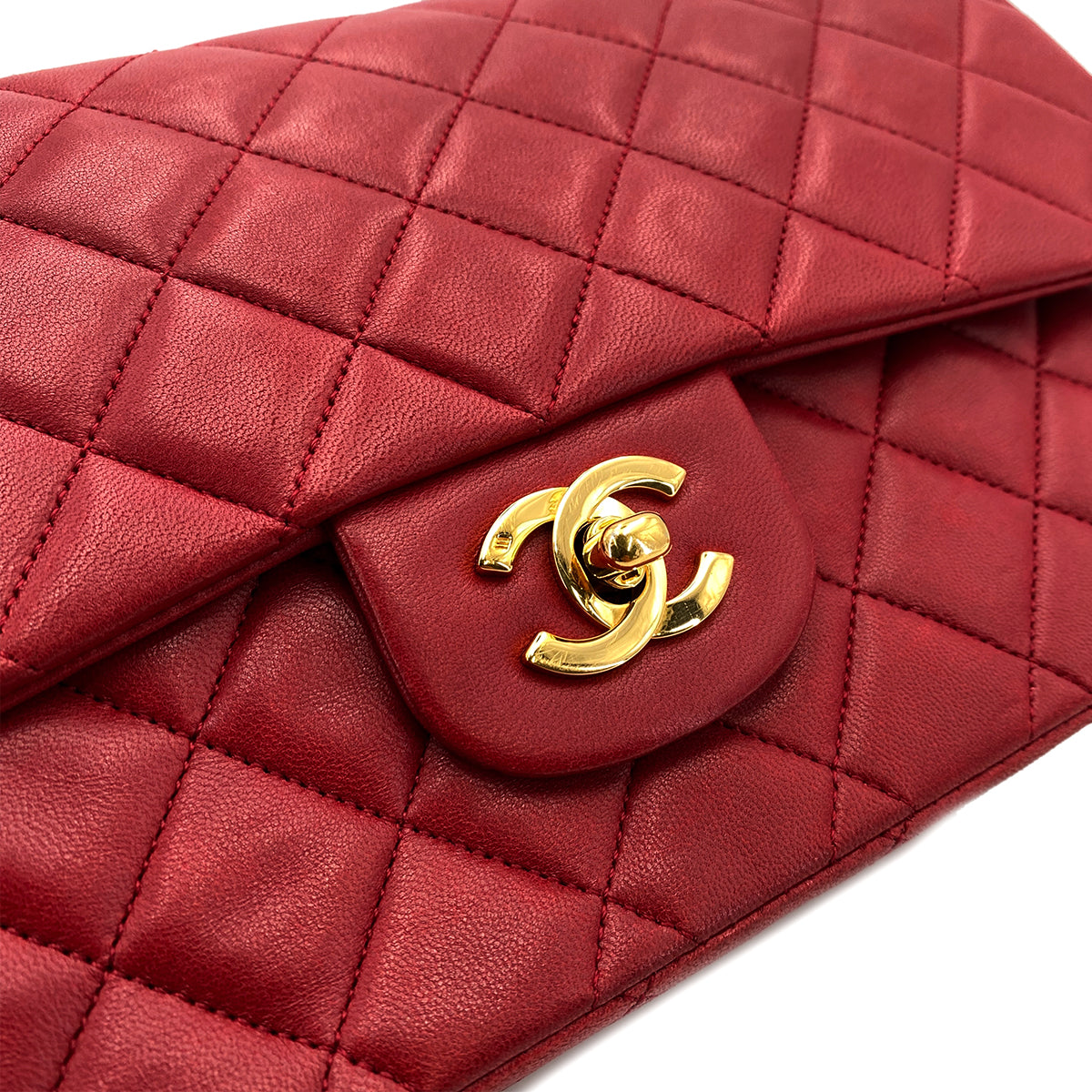 CHANEL VINTAGE CLASSIC FLAP MEDIUM CHAIN SHOULDER BAG RED LAMB SKIN 90245932