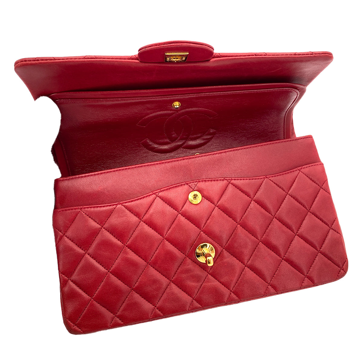 CHANEL VINTAGE CLASSIC FLAP MEDIUM CHAIN SHOULDER BAG RED LAMB SKIN 90245932