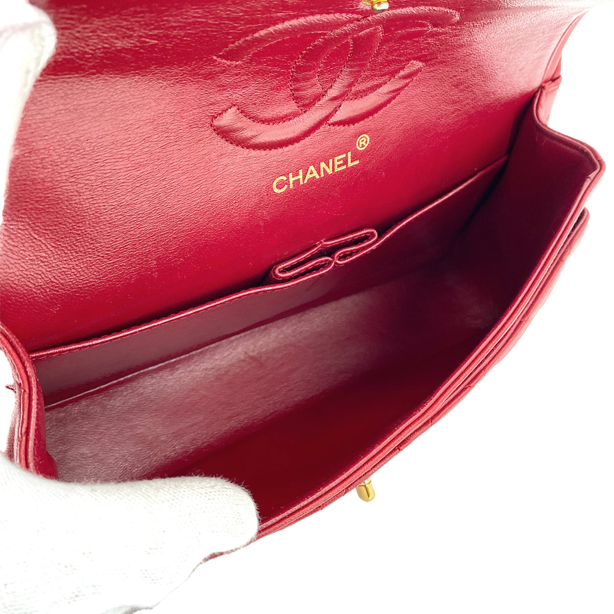 CHANEL VINTAGE CLASSIC FLAP MEDIUM CHAIN SHOULDER BAG RED LAMB SKIN 90245932
