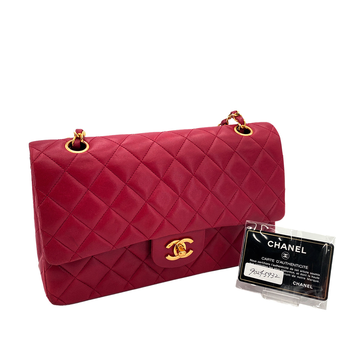 CHANEL VINTAGE CLASSIC FLAP MEDIUM CHAIN SHOULDER BAG RED LAMB SKIN 90245932