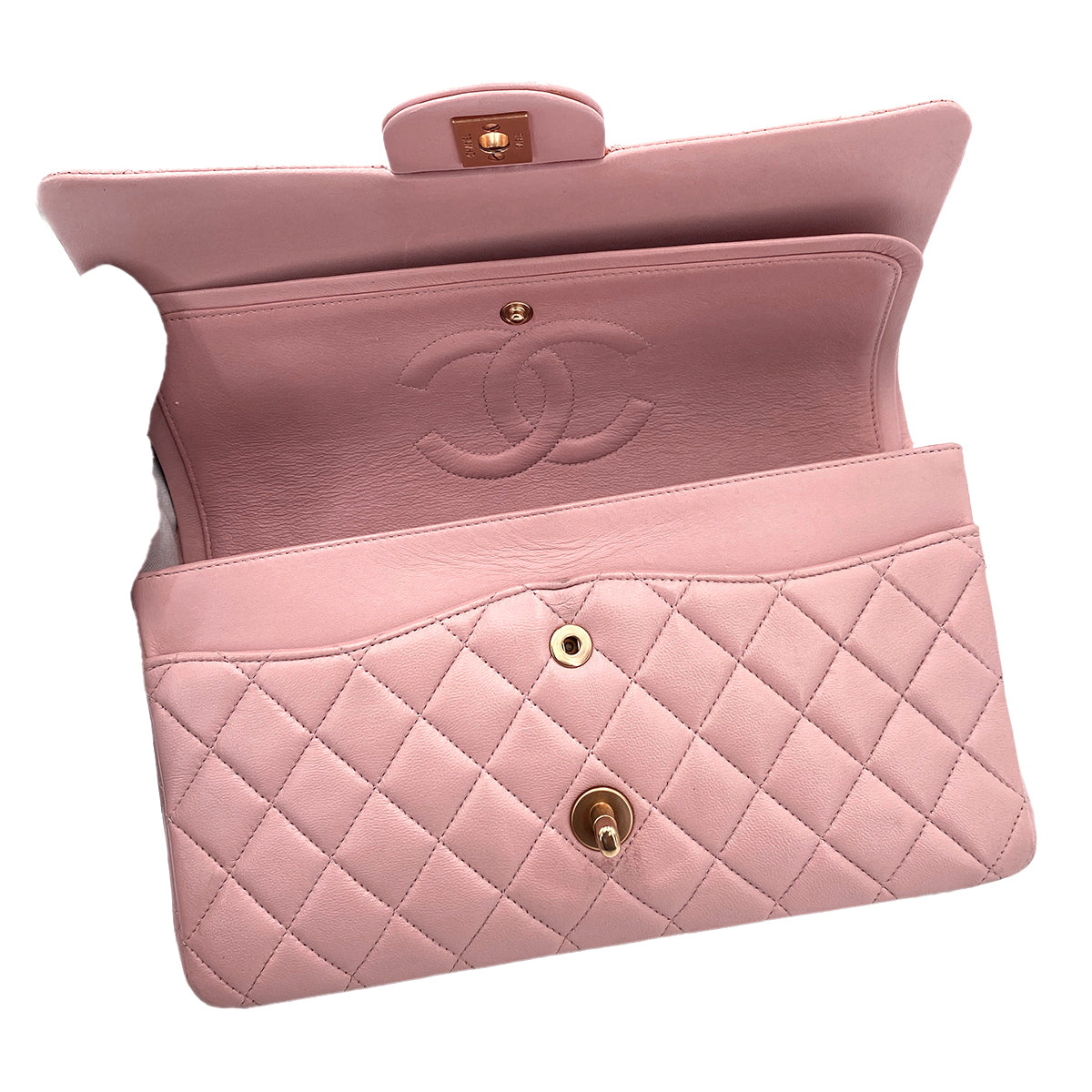 CHANEL VINTAGE CLASSIC FLAP MEDIUM CHAIN SHOULDER BAG PINK LAMB SKIN 90245935