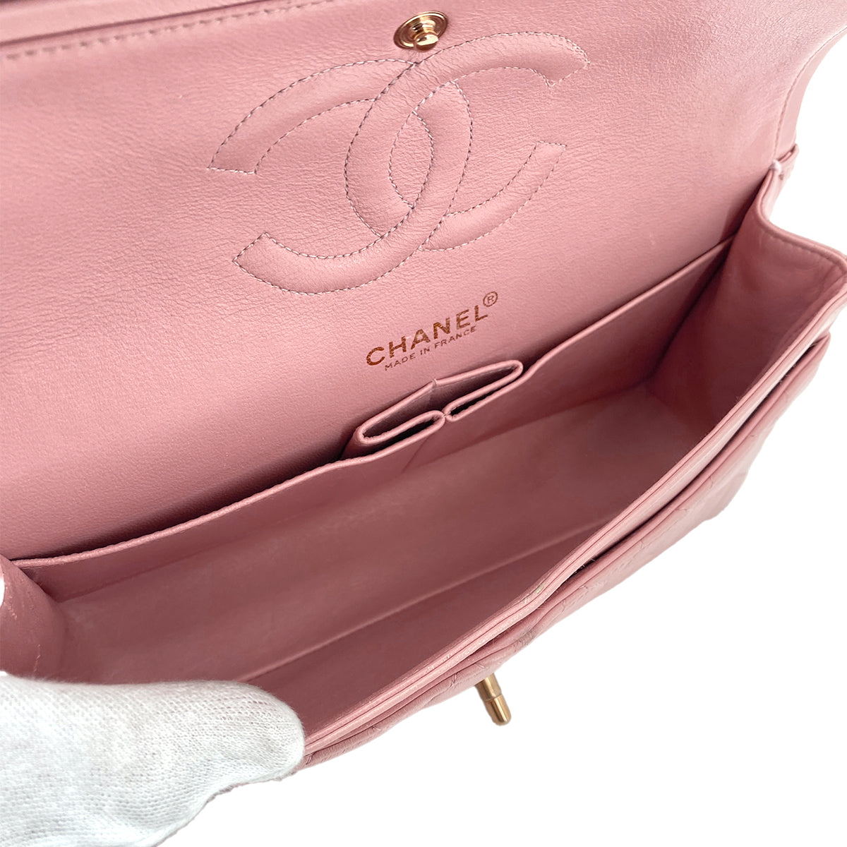 CHANEL VINTAGE CLASSIC FLAP MEDIUM CHAIN SHOULDER BAG PINK LAMB SKIN 90245935