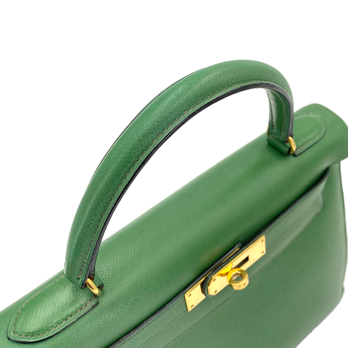 HERMES KELLY 28 SELLIER GREEN TYPE COUCHVEL HAND SHOULDER BAG 〇X 90246310