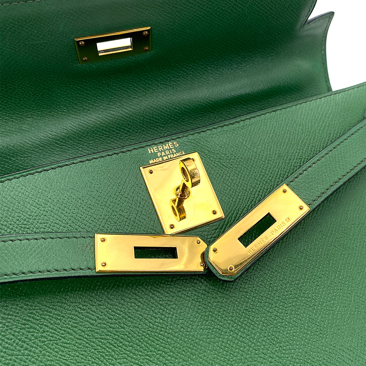 HERMES KELLY 28 SELLIER GREEN TYPE COUCHVEL HAND SHOULDER BAG 〇X 90246310