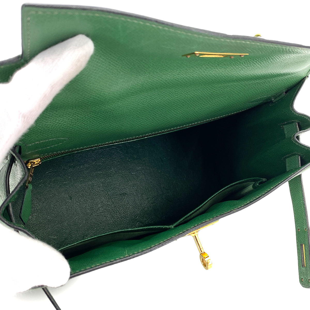 HERMES KELLY 28 SELLIER GREEN TYPE COUCHVEL HAND SHOULDER BAG 〇X 90246310